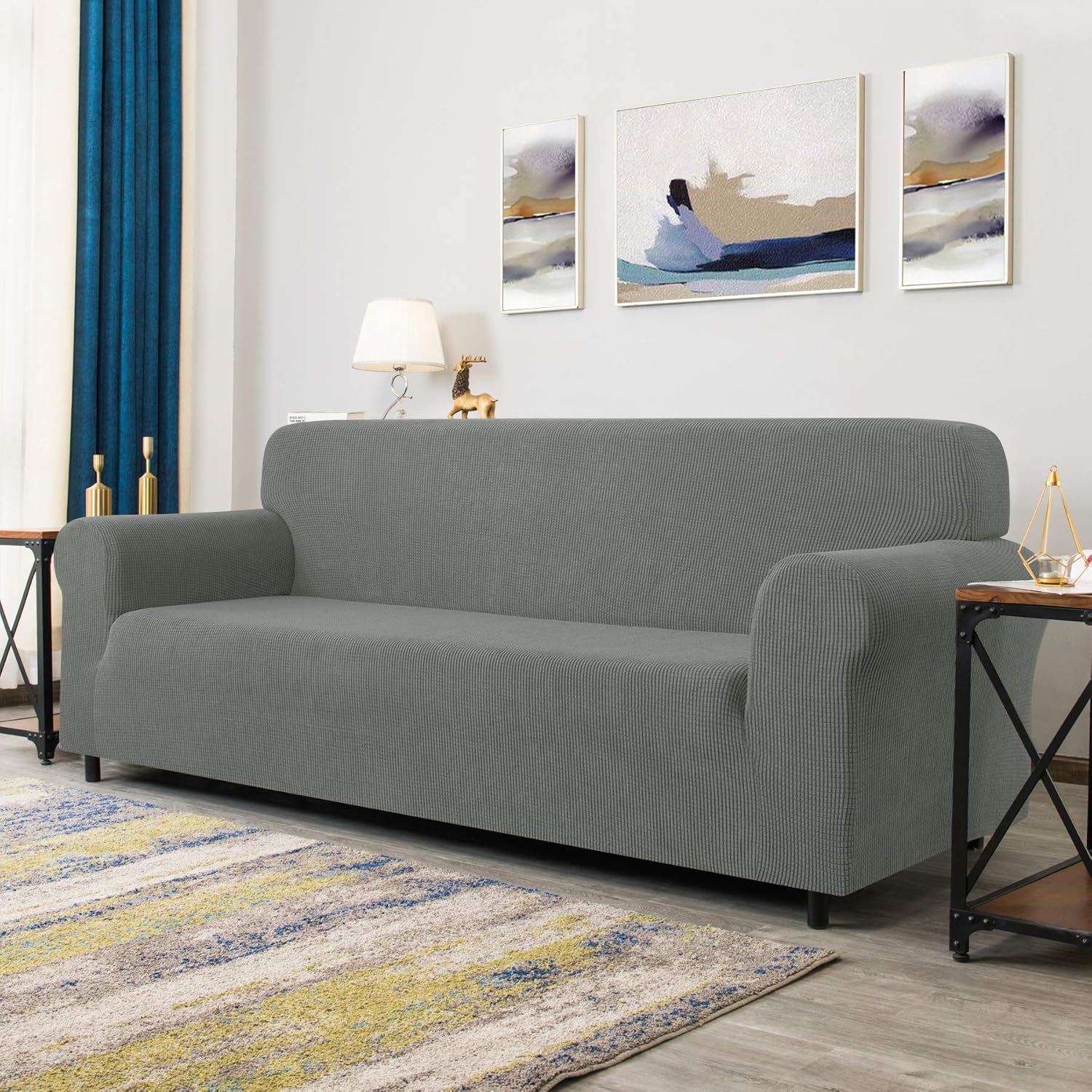 1 Piece Jacquard Sofa Cover - 3 Seater (Dove Grey) - Image 2