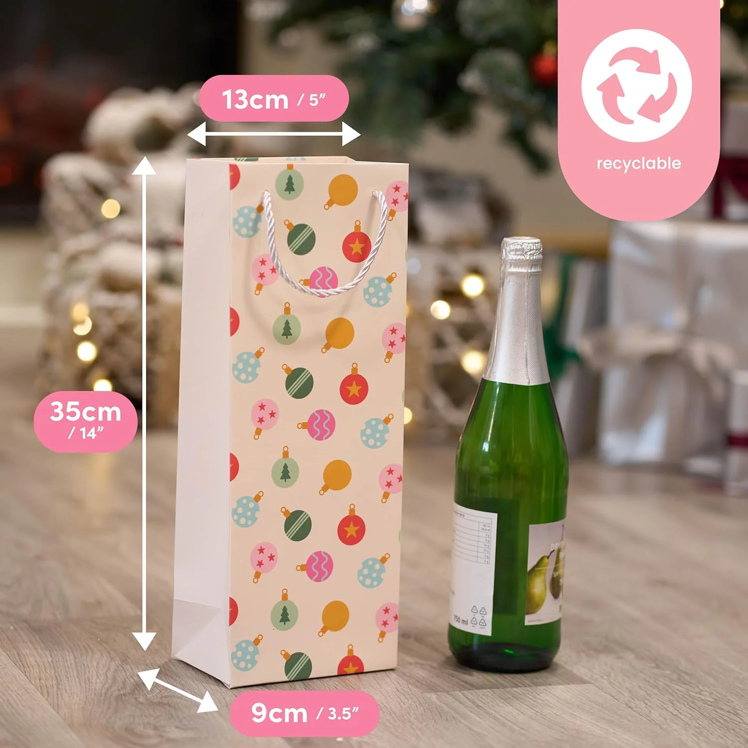 12 Christmas Wine Gift Bags with Sturdy Rope Handles in Festive Pastel Xmas Designs, Gift Bottle Bags - Image 8