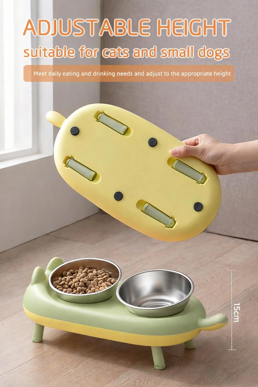 15° Elevated Cat Food Bowls For Cats & Small Dogs - Green - Image 4