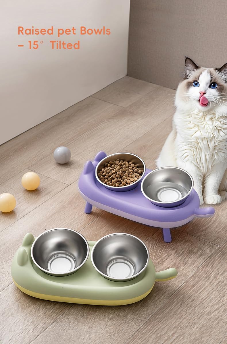 15° Elevated Cat Food Bowls For Cats & Small Dogs - Green - Image 7