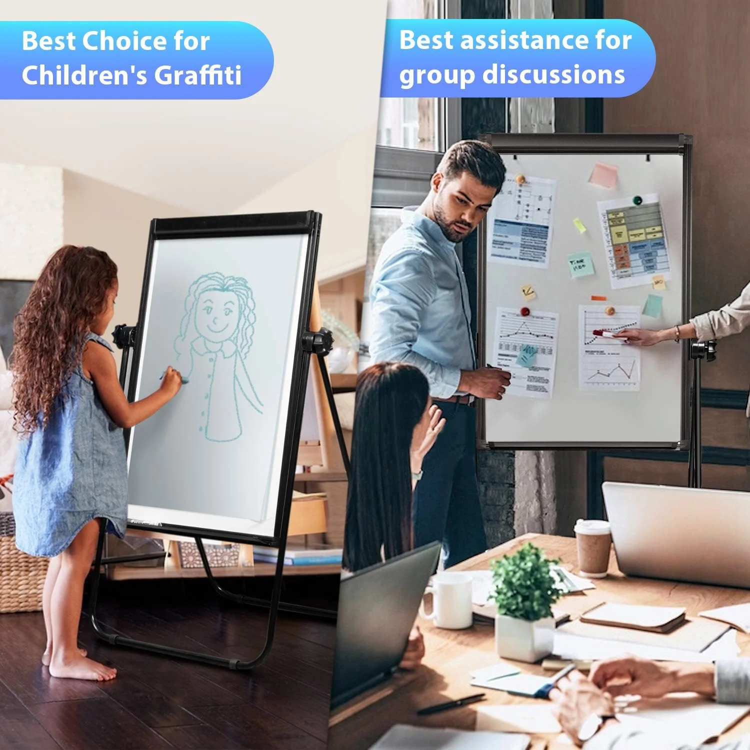2 in 1 Magnetic Dry Board Whiteboard with Adjustable Easel Double Sided - 90x60cm - Image 3