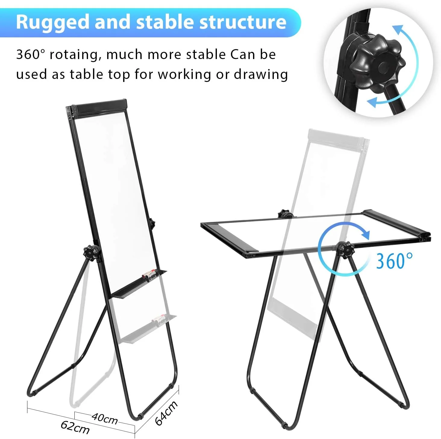 2 in 1 Magnetic Dry Board Whiteboard with Adjustable Easel Double Sided - 90x60cm - Image 6