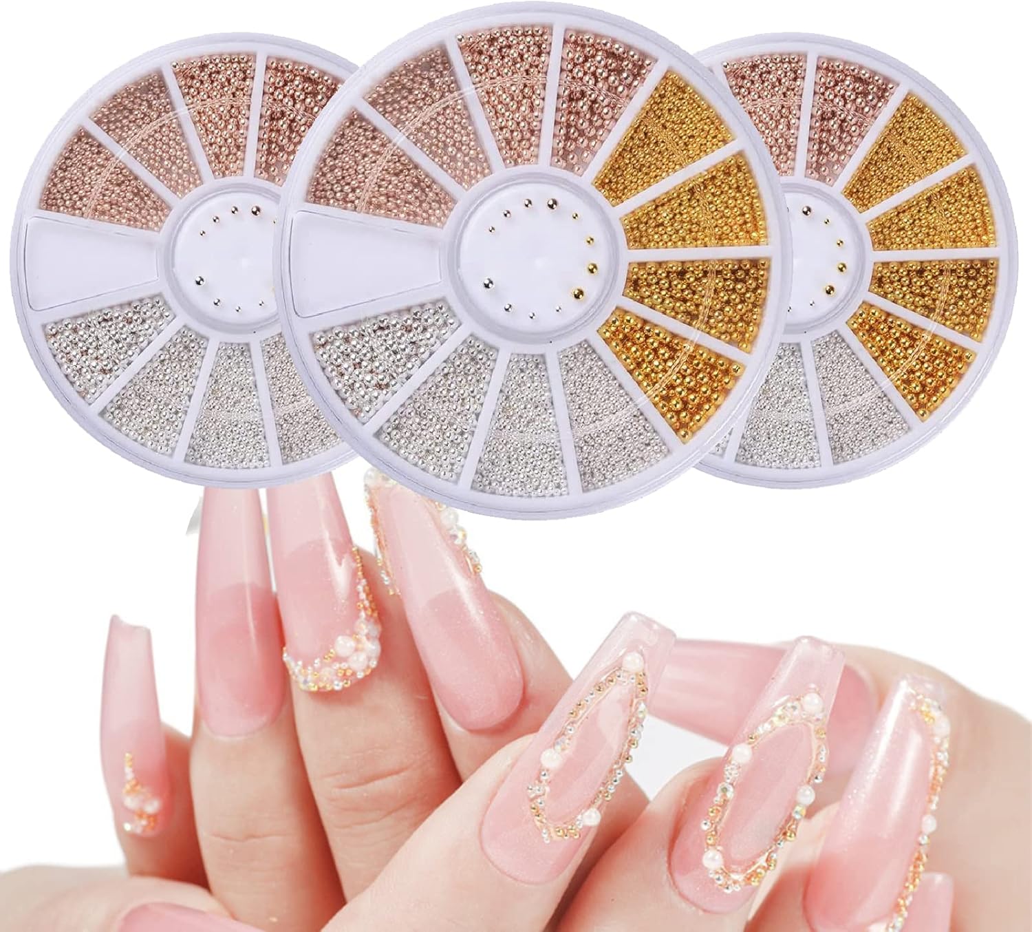 3 Colour 1mm Tiny Caviar Beads Nail Art Studs - 3 Pack - Image 2