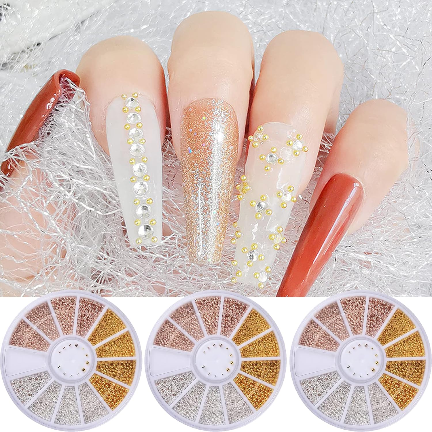 3 Colour 1mm Tiny Caviar Beads Nail Art Studs - 3 Pack - Image 3