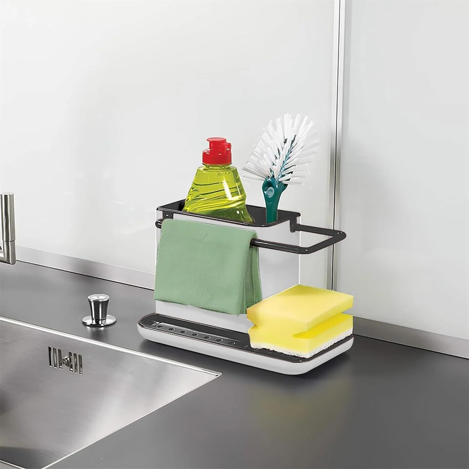 3-in-1 Kitchen Stand Caddy, Organise, Space saver - Grey/White - Image 2
