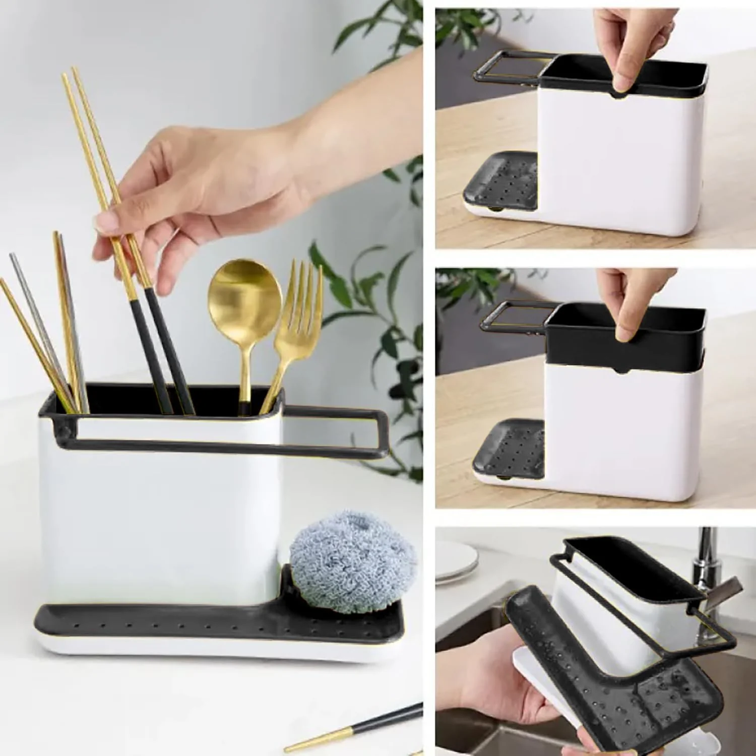3-in-1 Kitchen Stand Caddy, Organise, Space saver - Grey/White - Image 4