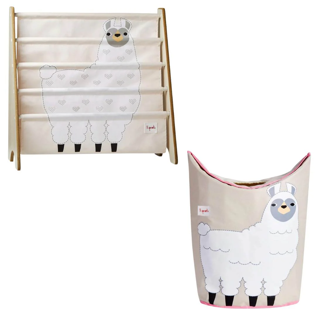 3 Sprouts Llama Bundle (Bookrack & Hamper)