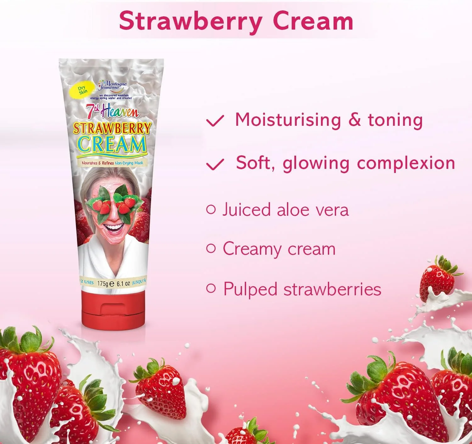 7th Heaven Strawberry Cream Hydrating Face Mask (175g) - Image 4
