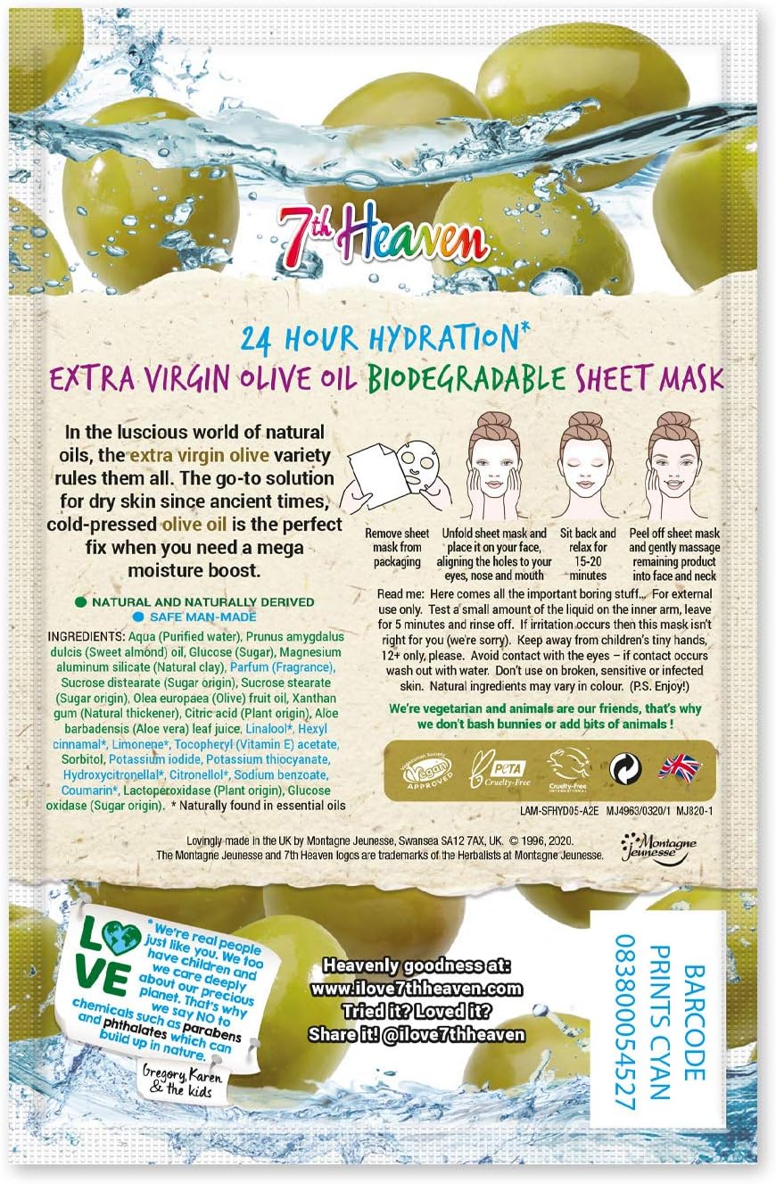 7th Heaven Superfood Hydration Extra Virgin Olive Oil Sheet Masks - 12 Pack - Image 2