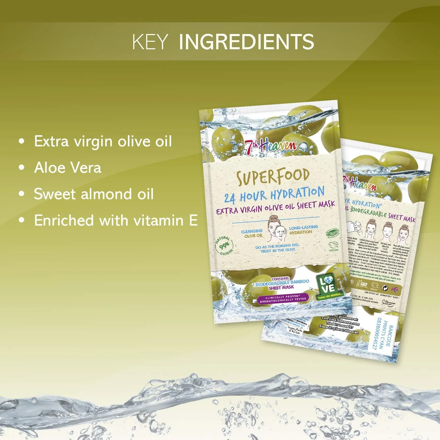 7th Heaven Superfood Hydration Extra Virgin Olive Oil Sheet Masks - 12 Pack - Image 4