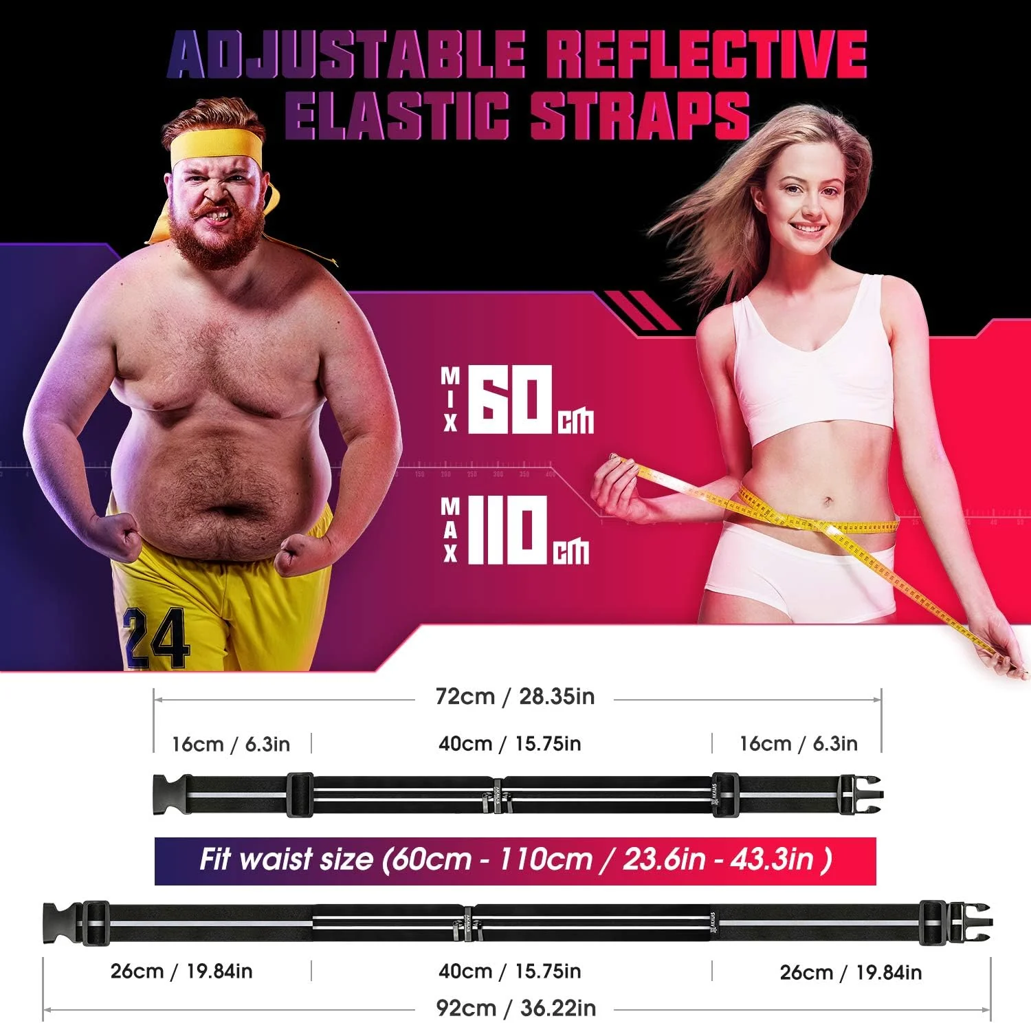 Akalas Running Belt 2 pocket adjustable - Black - 3 Pack - Image 7