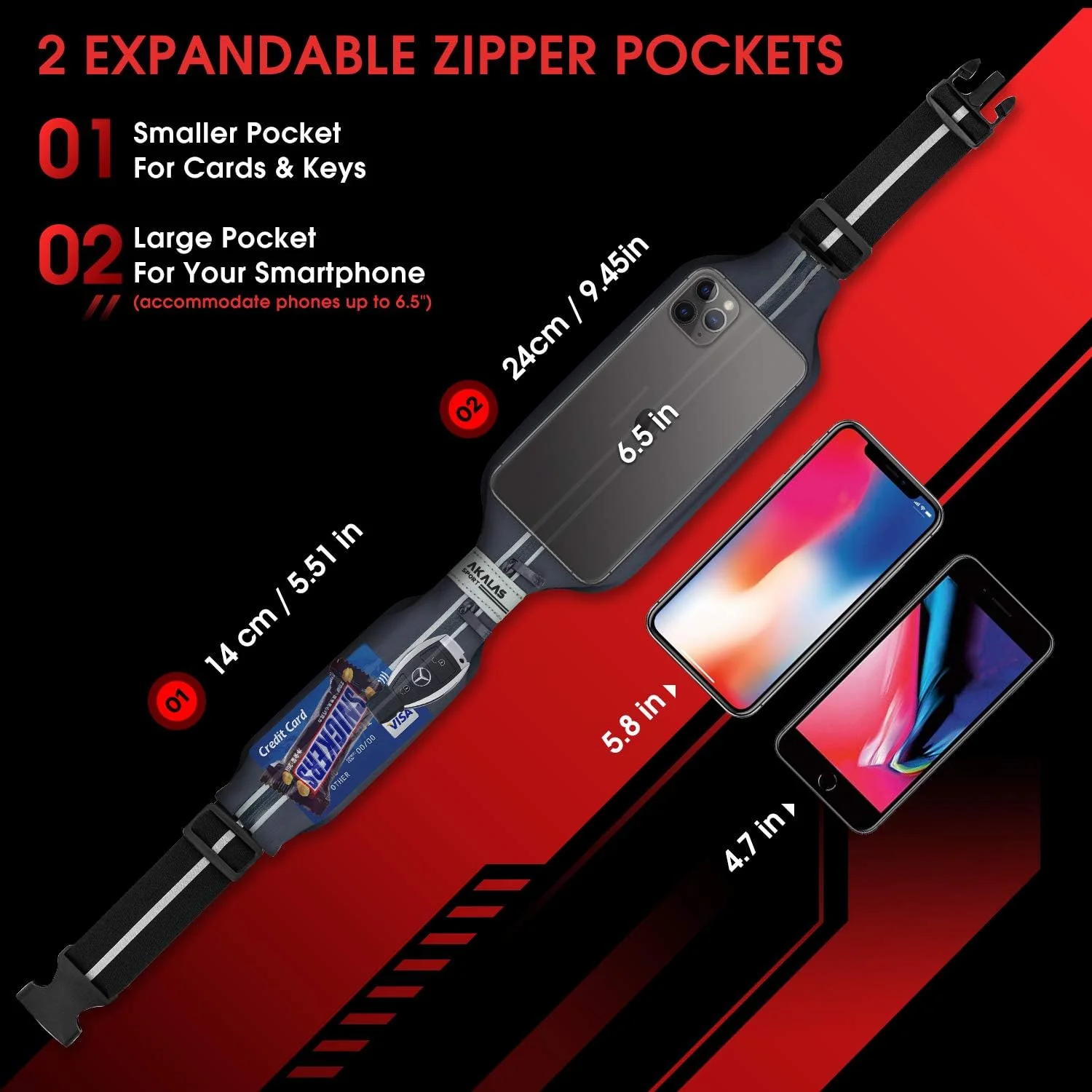 Akalas Slim Running Belt Money Clip - 2 zip pockets - Various Colours - Image 11