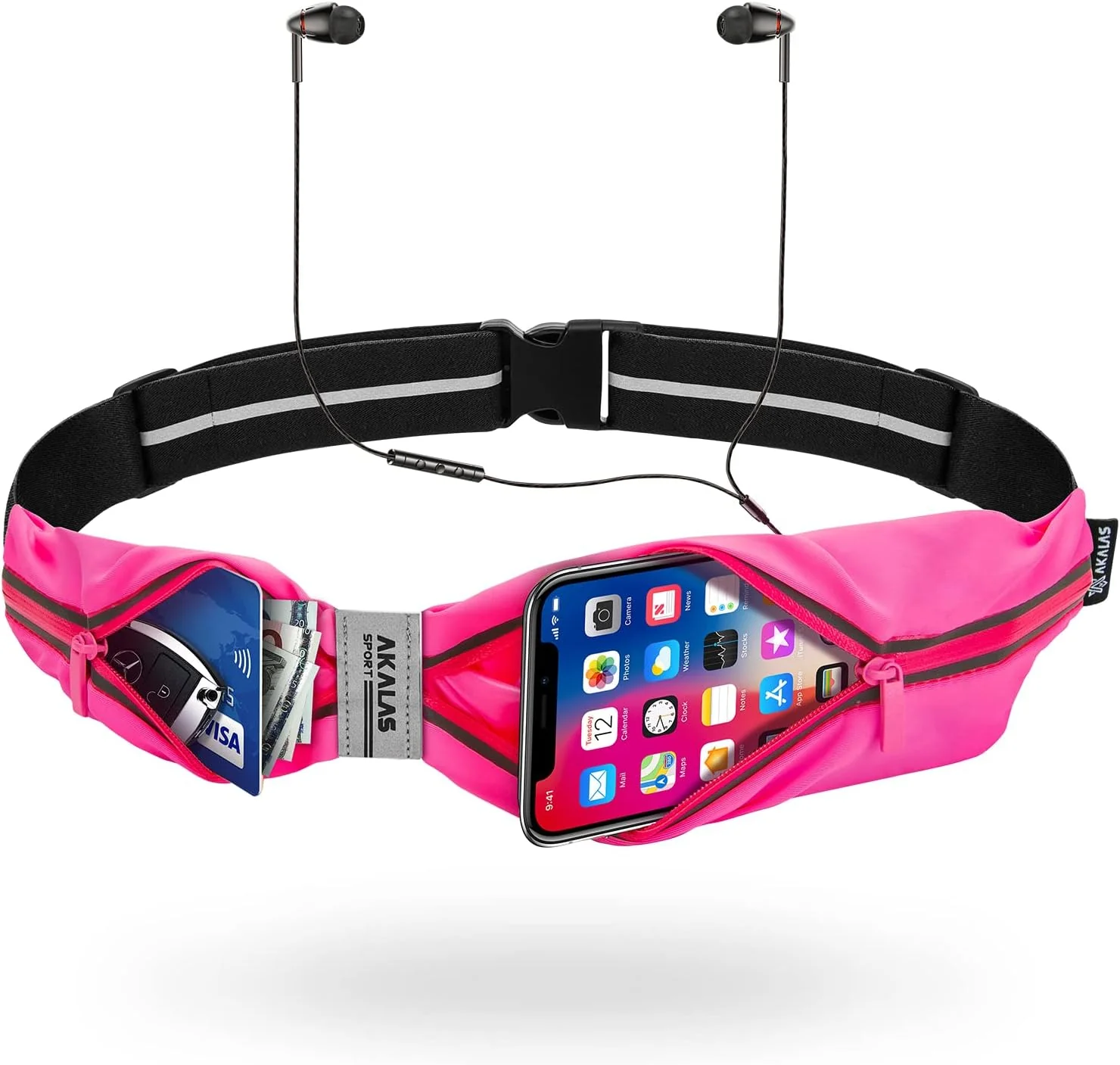 Akalas Slim Running Belt Money Clip - 2 zip pockets - Various Colours - Image 5
