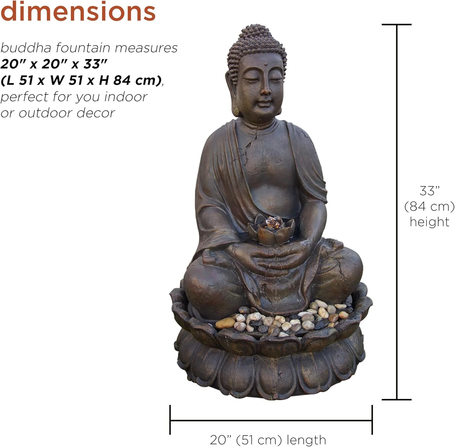 Alpine Corporation 84 cm Tall Indoor/Outdoor Meditating Buddha Water Fountain - Image 3