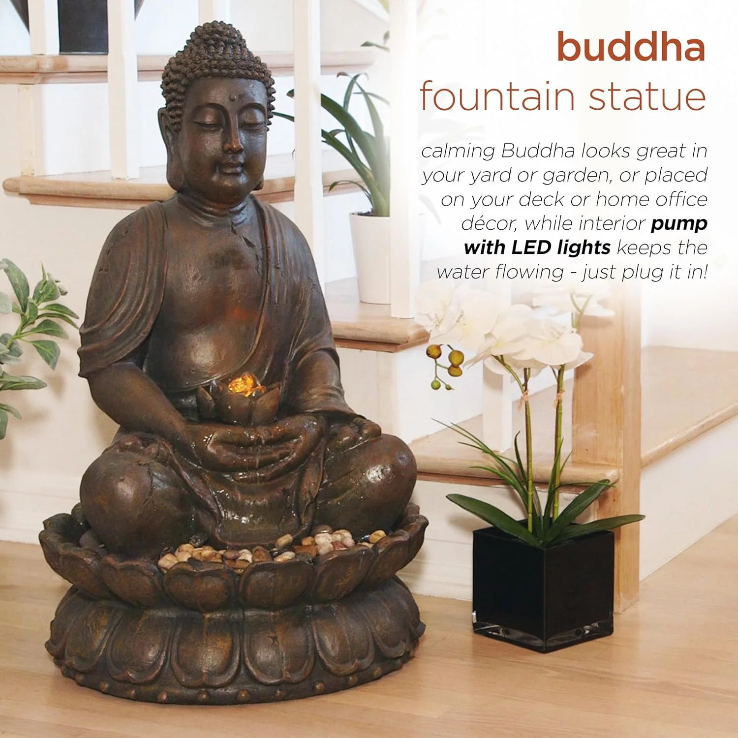 Alpine Corporation 84 cm Tall Indoor/Outdoor Meditating Buddha Water Fountain - Image 4