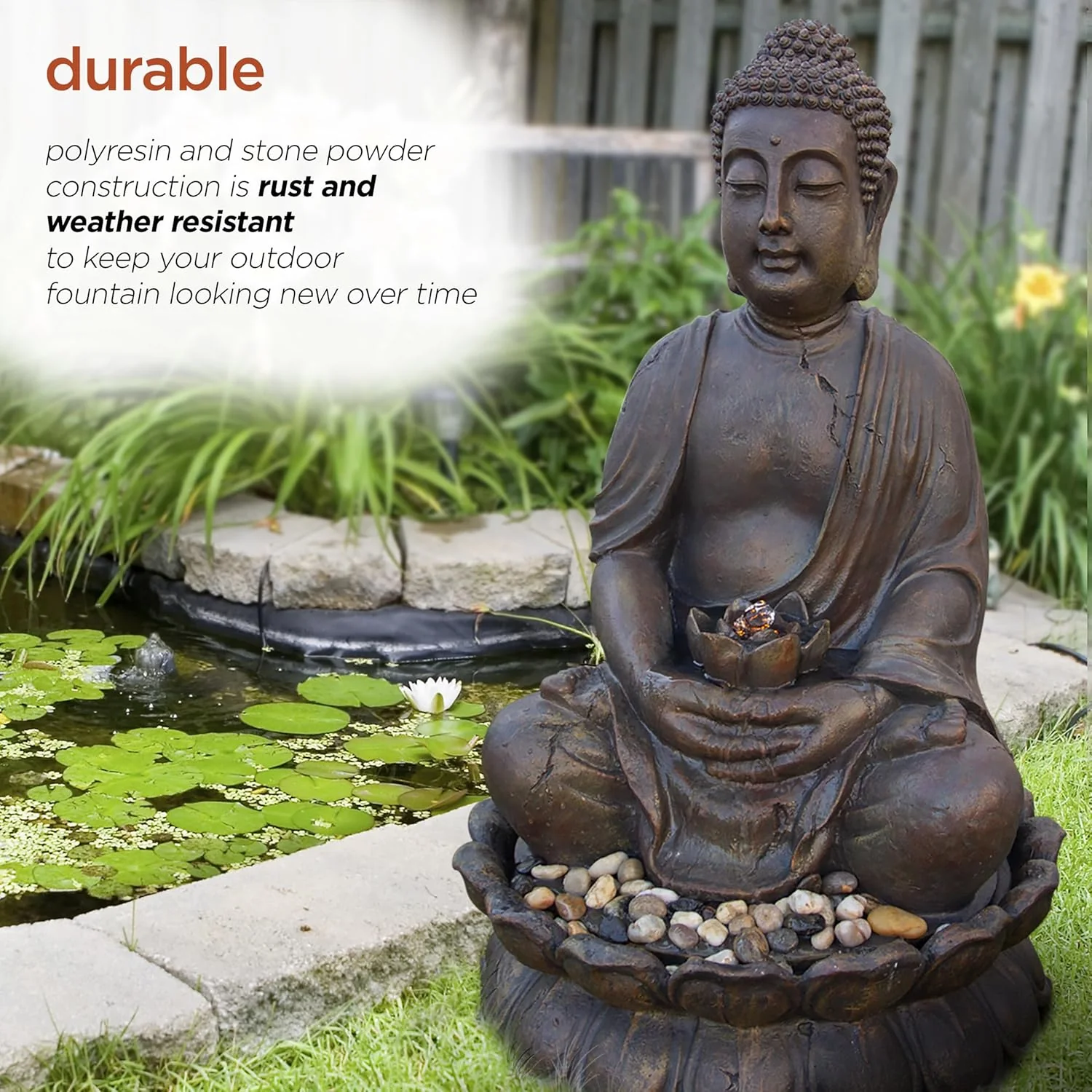 Alpine Corporation 84 cm Tall Indoor/Outdoor Meditating Buddha Water Fountain - Image 7