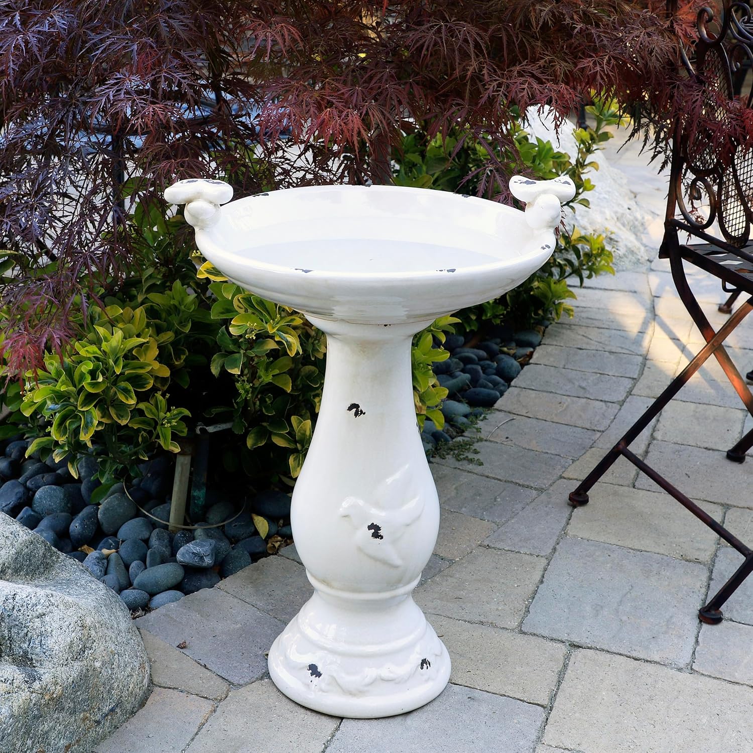 Alpine Corporation Outdoor Antique Ceramic Birdbath - Light Brown - Image 2