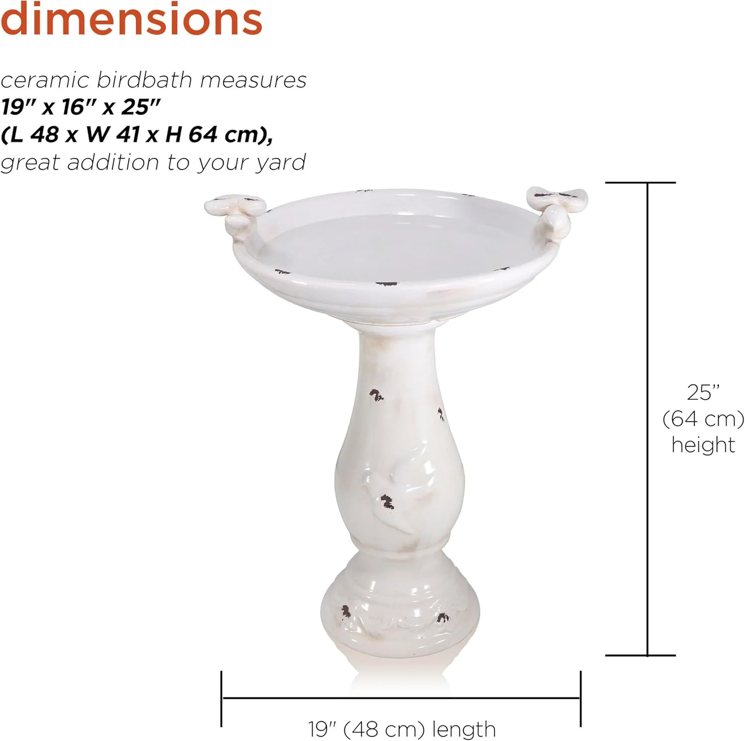 Alpine Corporation Outdoor Antique Ceramic Birdbath - Light Brown - Image 3