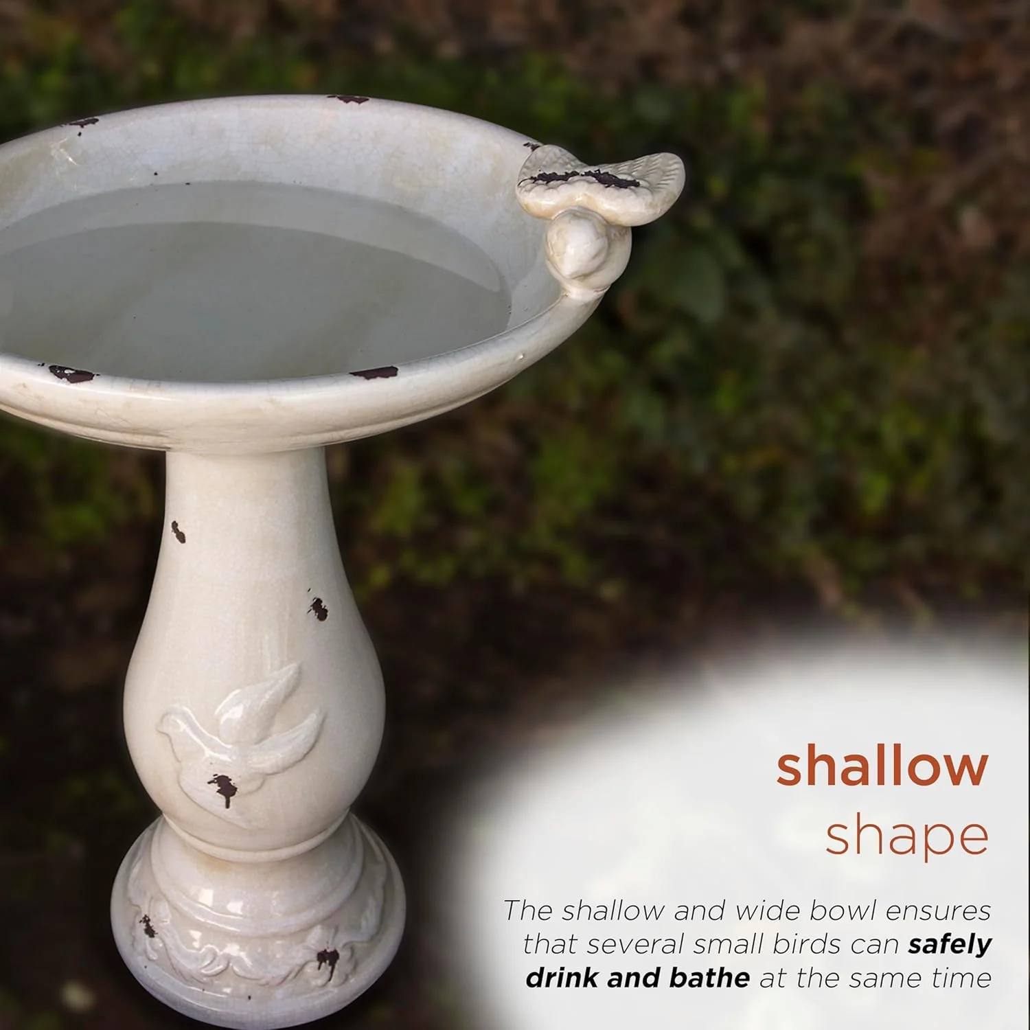 Alpine Corporation Outdoor Antique Ceramic Birdbath - Light Brown - Image 5