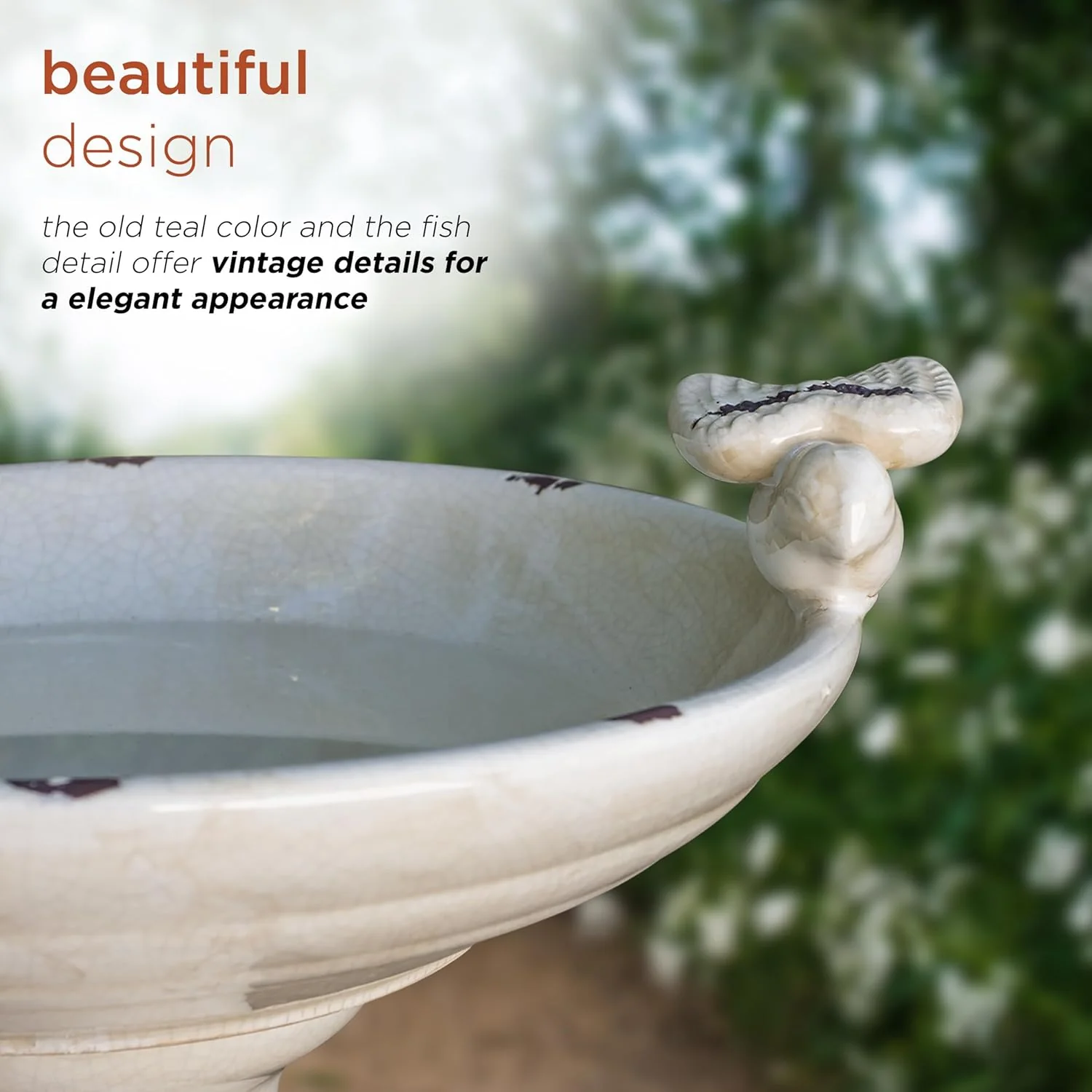 Alpine Corporation Outdoor Antique Ceramic Birdbath - Light Brown - Image 6