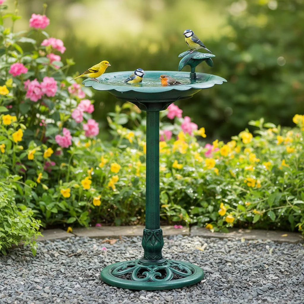 Alpine Corporation Outdoor Antique Flower Birdbath - Green - Image 2