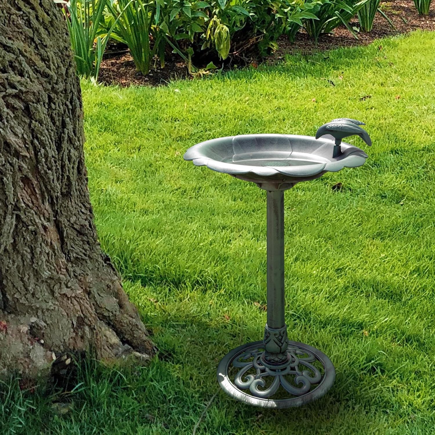 Alpine Corporation Outdoor Antique Flower Birdbath - Green - Image 3