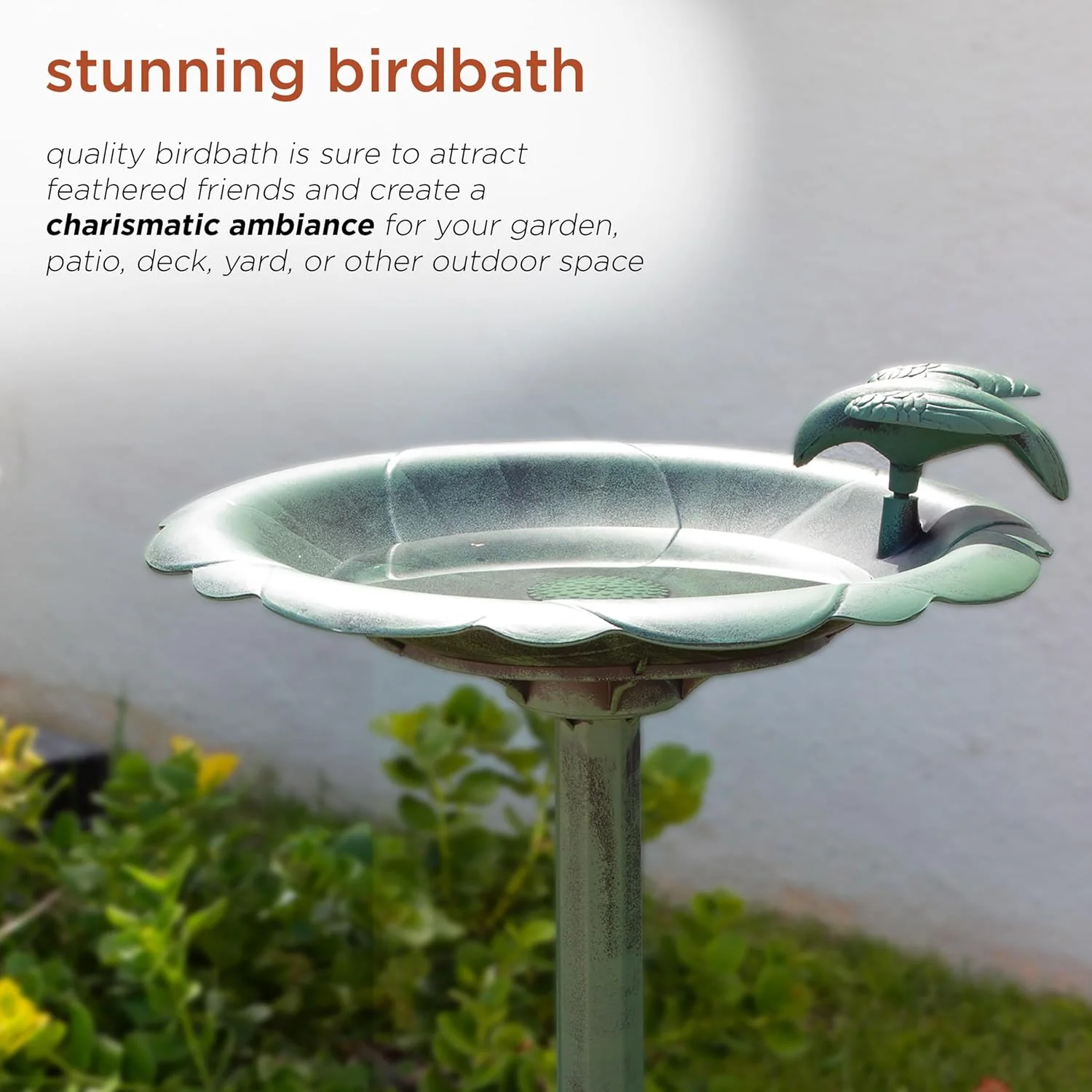 Alpine Corporation Outdoor Antique Flower Birdbath - Green - Image 5