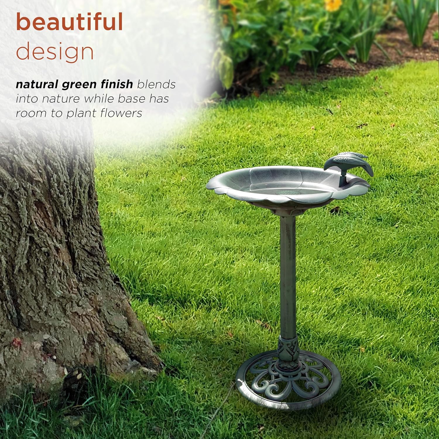 Alpine Corporation Outdoor Antique Flower Birdbath - Green - Image 7