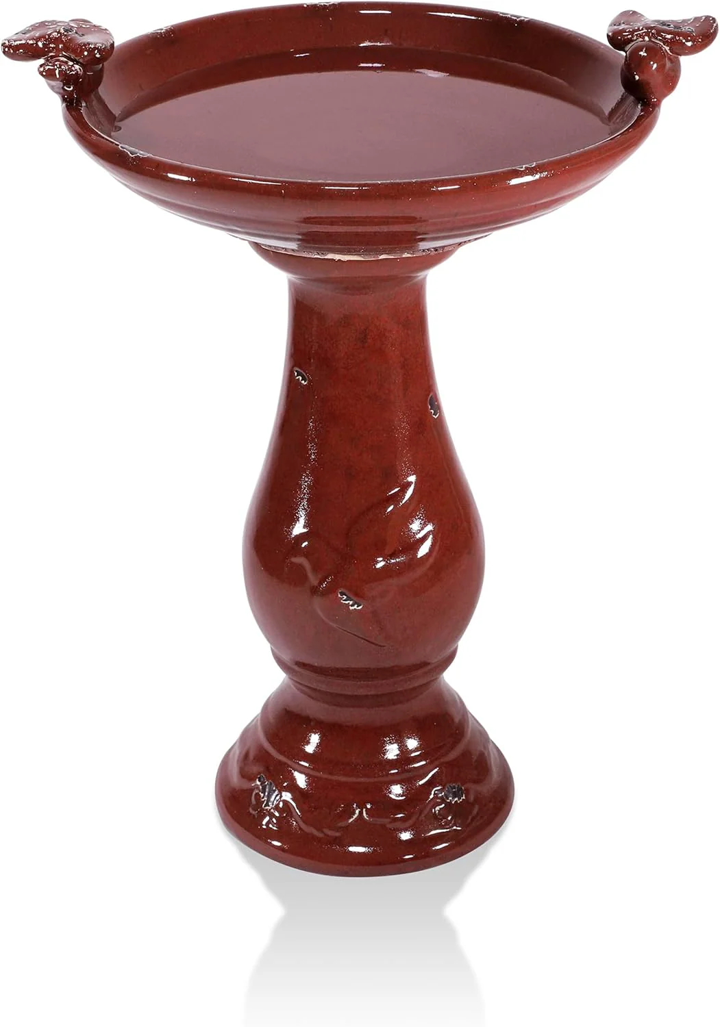Alpine Corporation Outdoor Ceramic Antique Pedestal Birdbath - Red