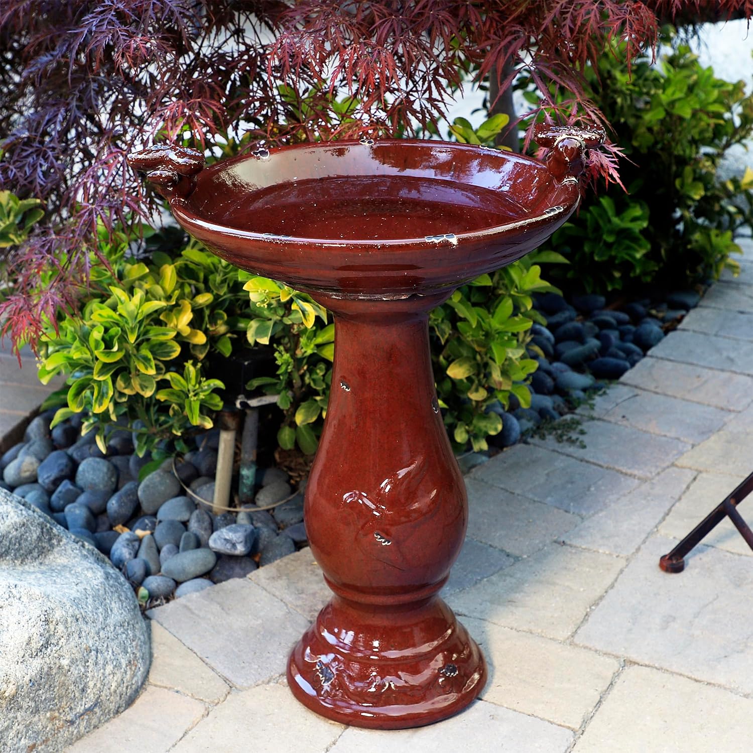 Alpine Corporation Outdoor Ceramic Antique Pedestal Birdbath - Red - Image 2