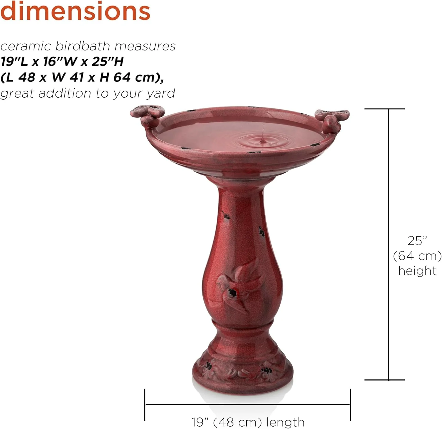 Alpine Corporation Outdoor Ceramic Antique Pedestal Birdbath - Red - Image 3