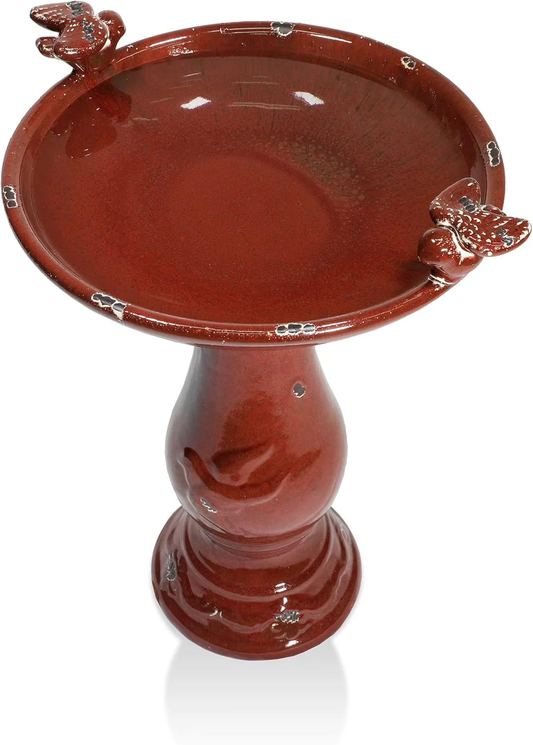 Alpine Corporation Outdoor Ceramic Antique Pedestal Birdbath - Red - Image 7