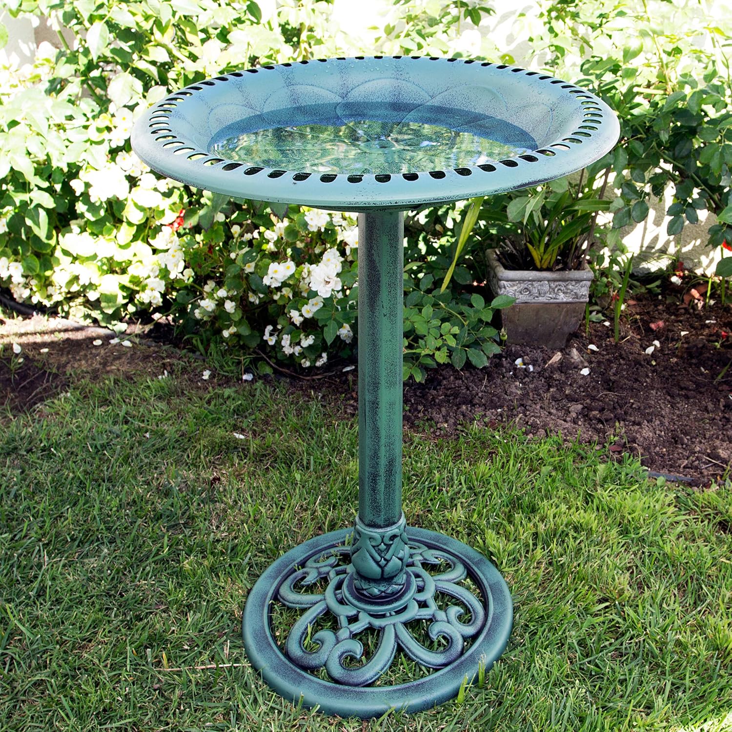 Alpine Corporation Outdoor Pedestal Birdbath - Green - Image 3