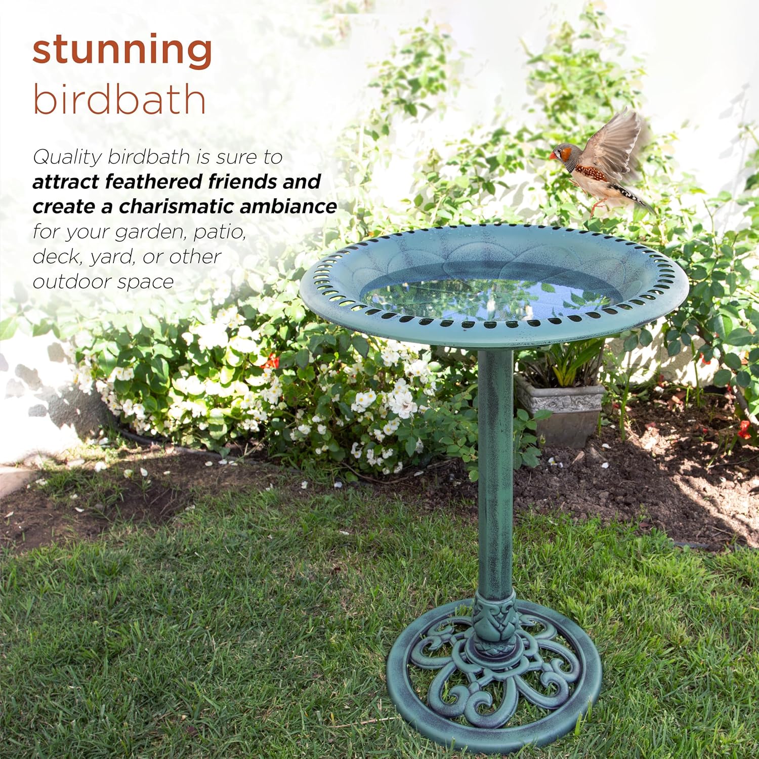 Alpine Corporation Outdoor Pedestal Birdbath - Green - Image 6