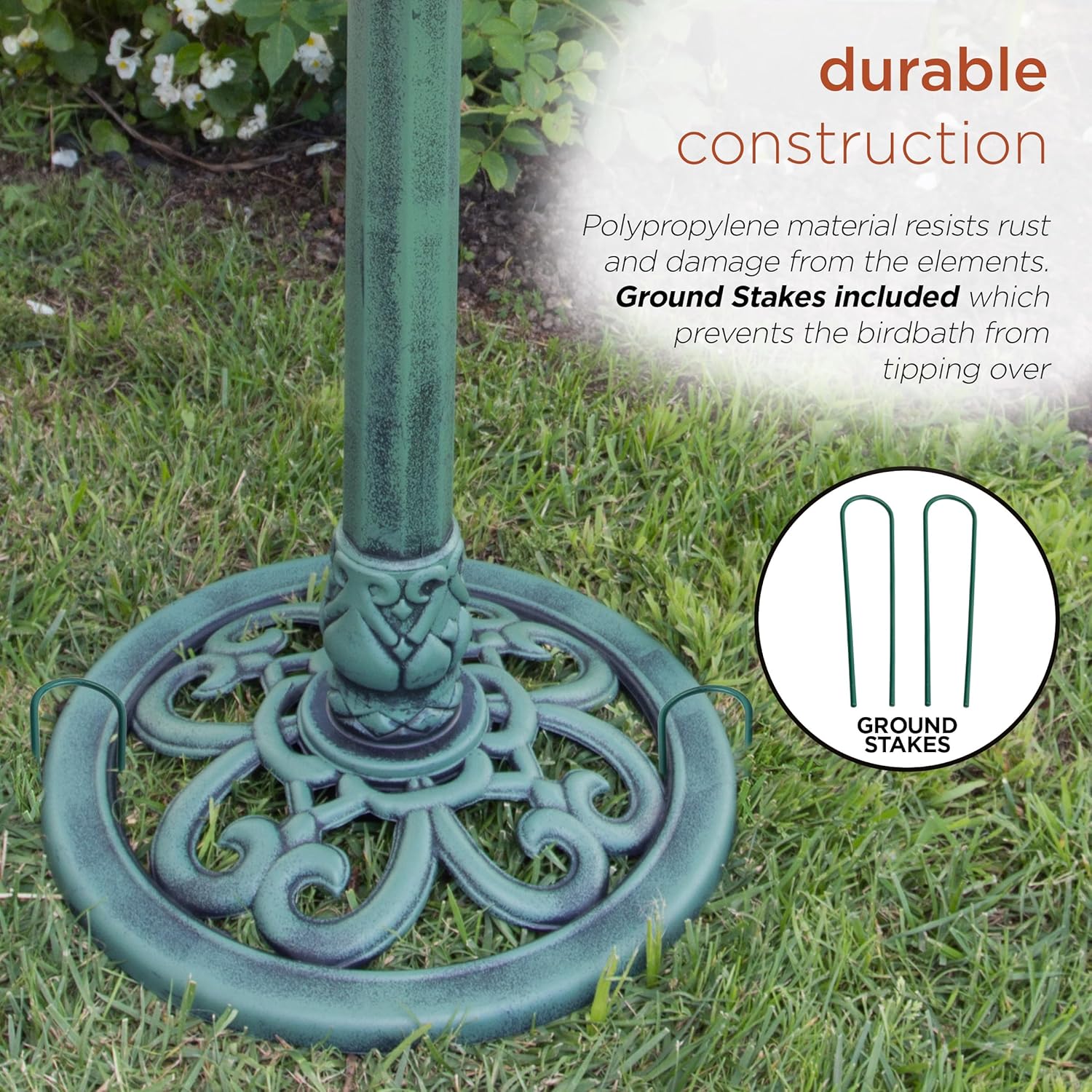 Alpine Corporation Outdoor Pedestal Birdbath - Green - Image 9