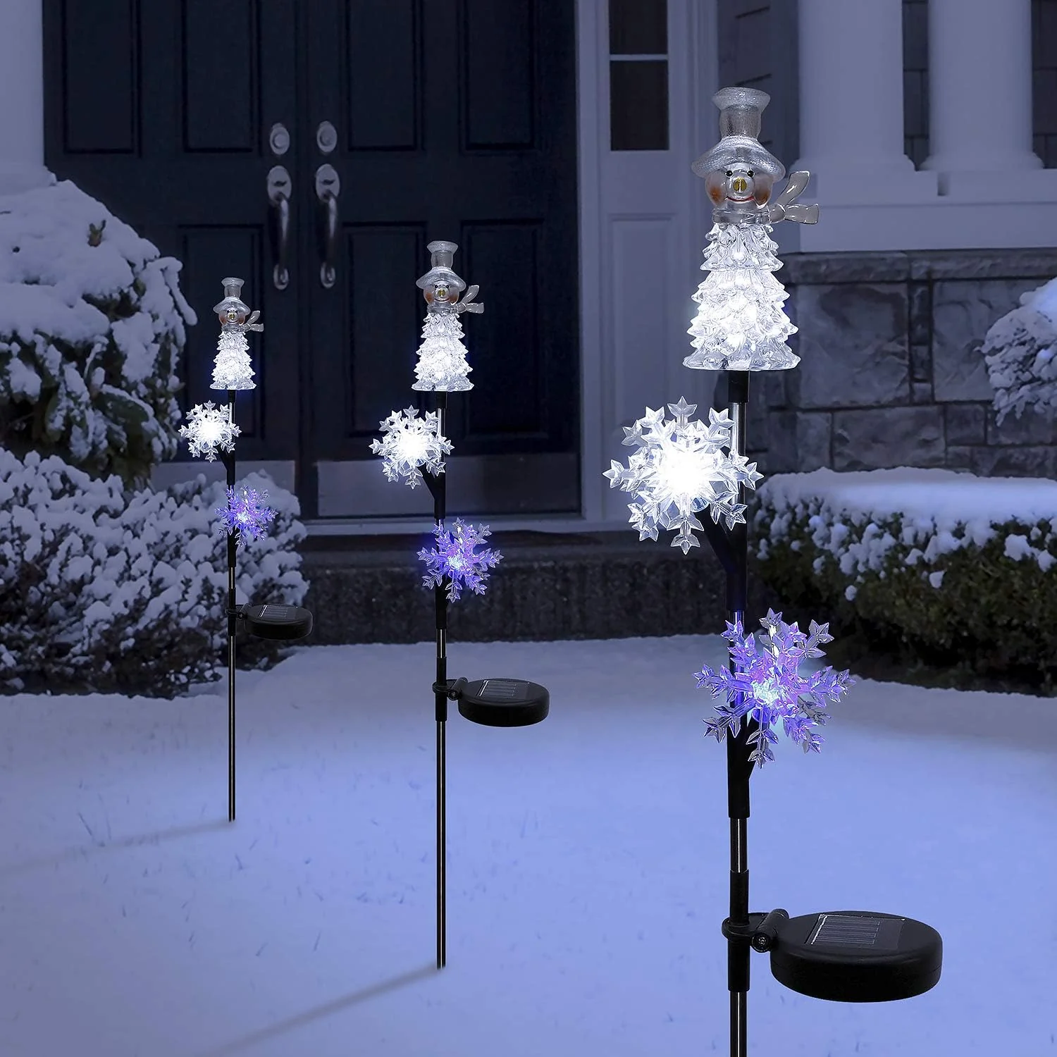 Alpine Corporation Snowman and Snowflakes Christmas Solar Powered Stake - Image 2