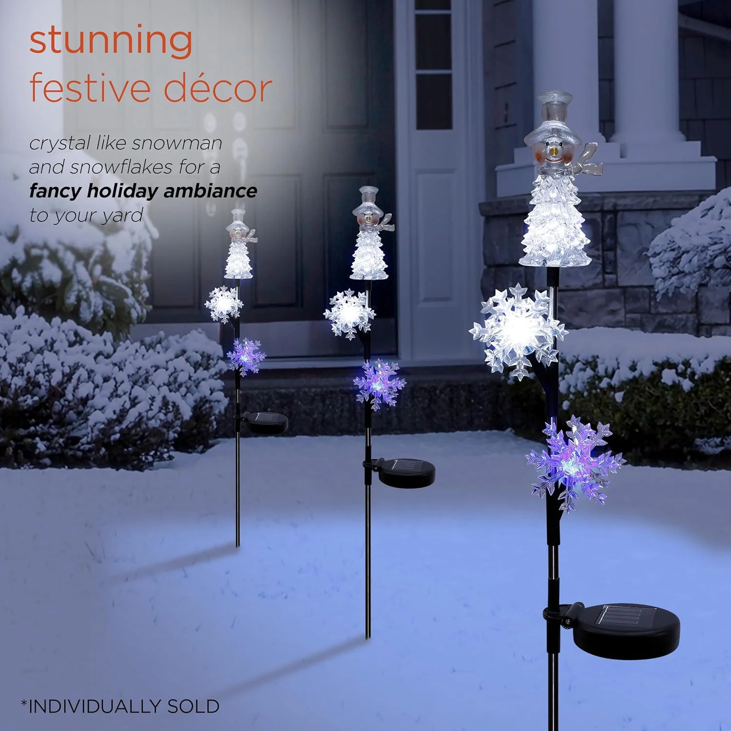 Alpine Corporation Snowman and Snowflakes Christmas Solar Powered Stake - Image 4
