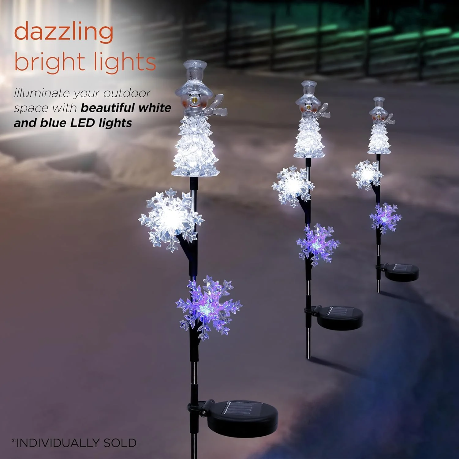 Alpine Corporation Snowman and Snowflakes Christmas Solar Powered Stake - Image 5