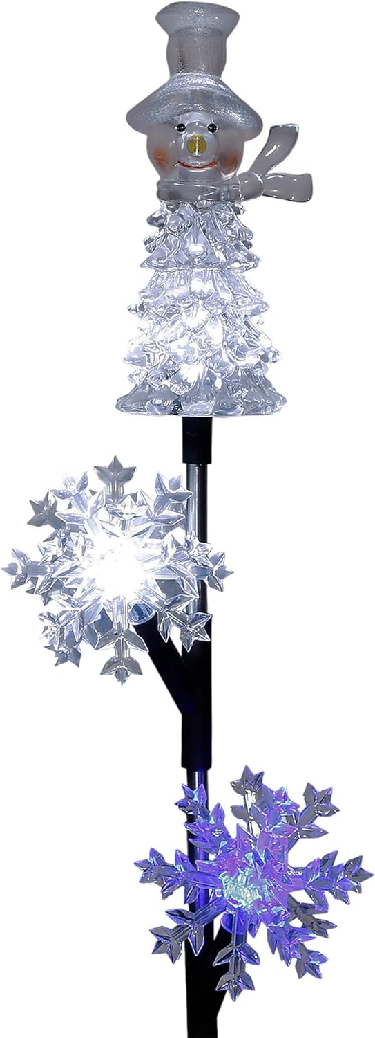Alpine Corporation Snowman and Snowflakes Christmas Solar Powered Stake - Image 7