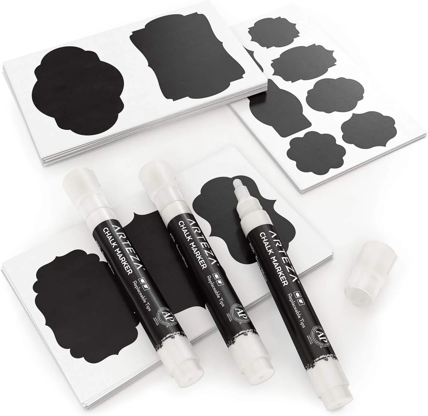 Arteza 150 Chalkboard Labels for Jars, Spice Jar Labels with 3 White Chalk Pens - Image 6