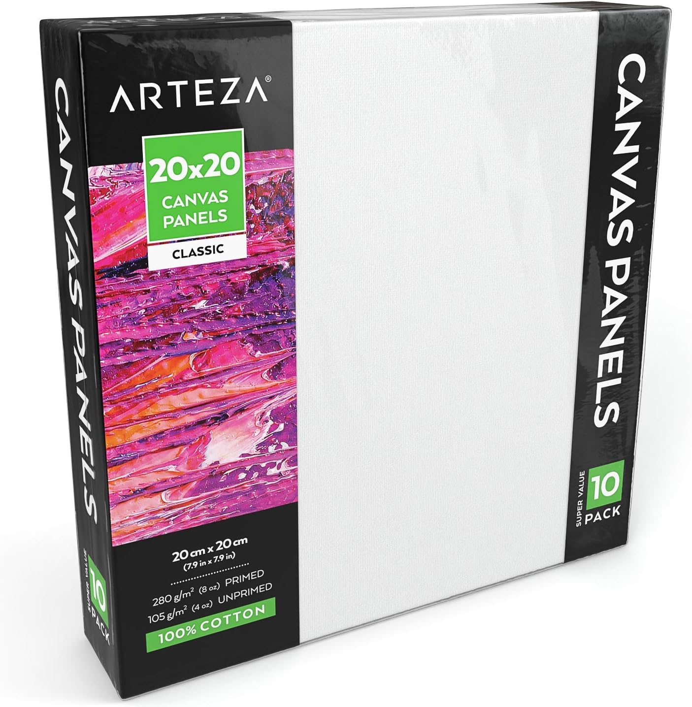 Arteza Blank Square Canvas Board Panels - 7.9"x7.9" (20x20cm) - 10 Pack - Image 2