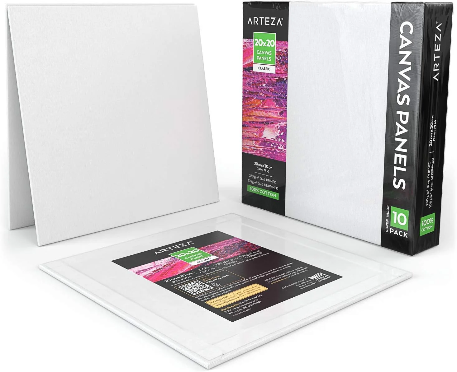 Arteza Blank Square Canvas Board Panels - 7.9"x7.9" (20x20cm) - 10 Pack - Image 3