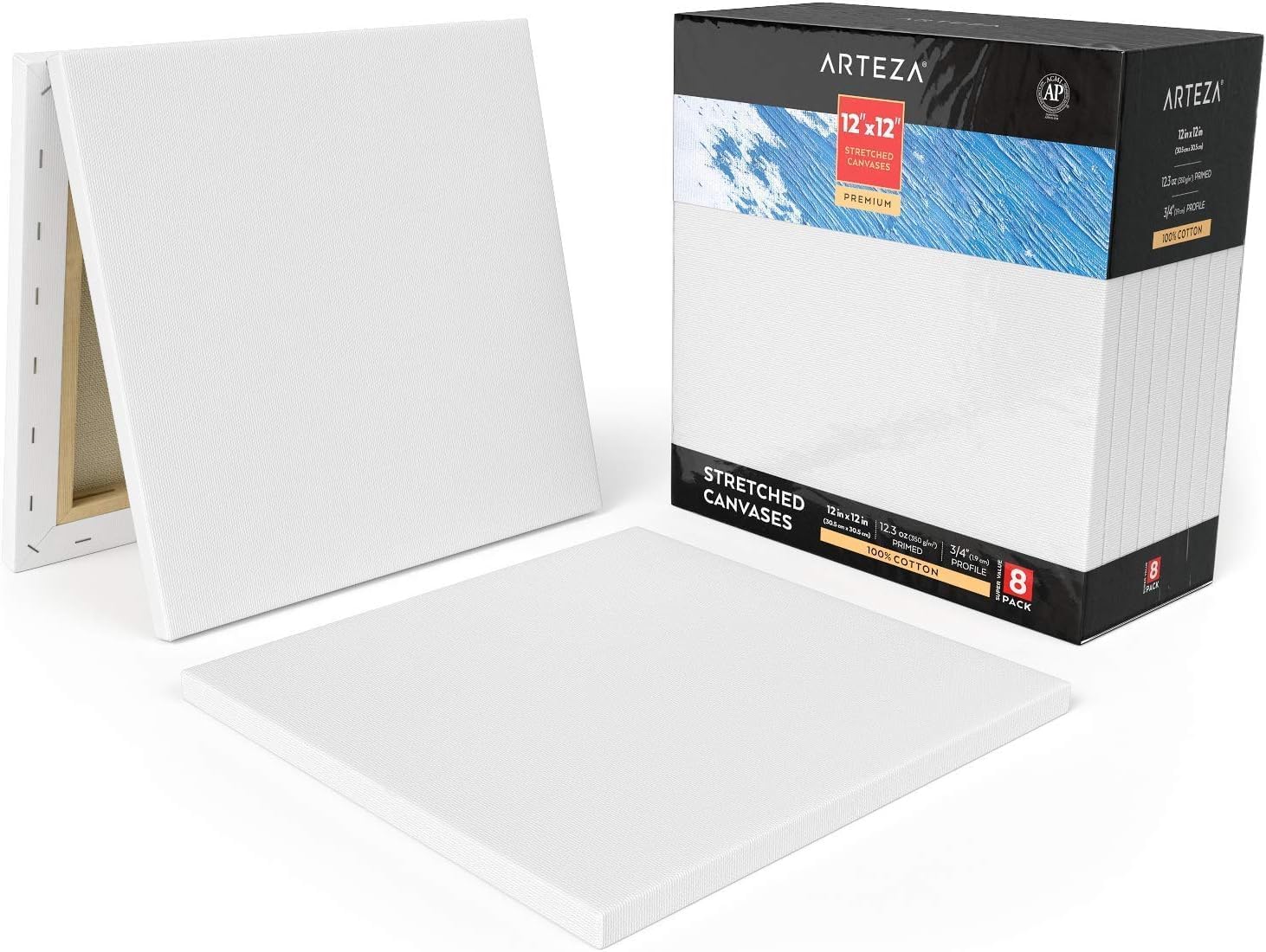ARTEZA Premium Stretched Square Canvas - 12"x12" (30x30cm) - 8 Pack - Image 3