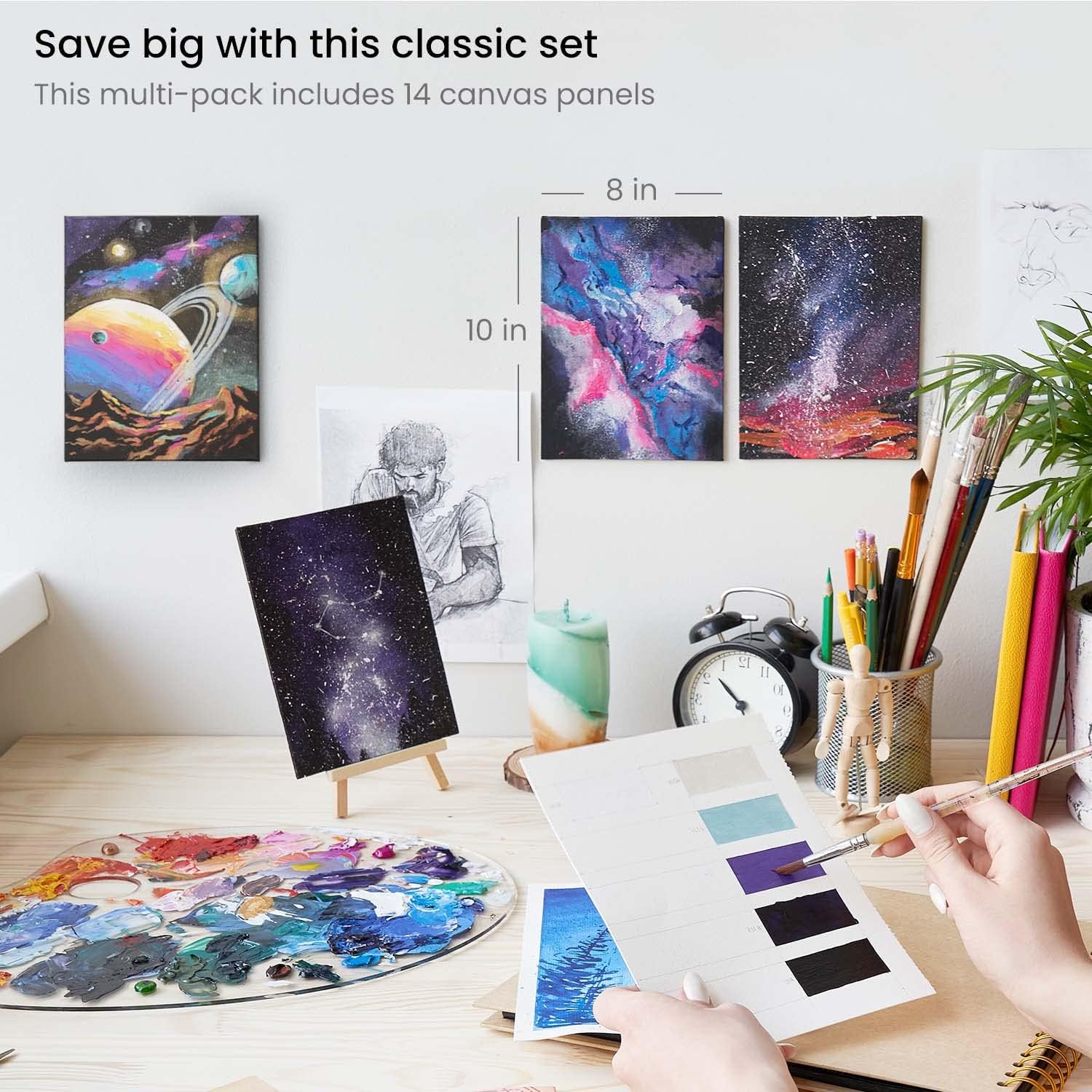 ARTEZA Black Paint Canvases - 8"x10" (20x25cm) - 14 Pack - Image 3