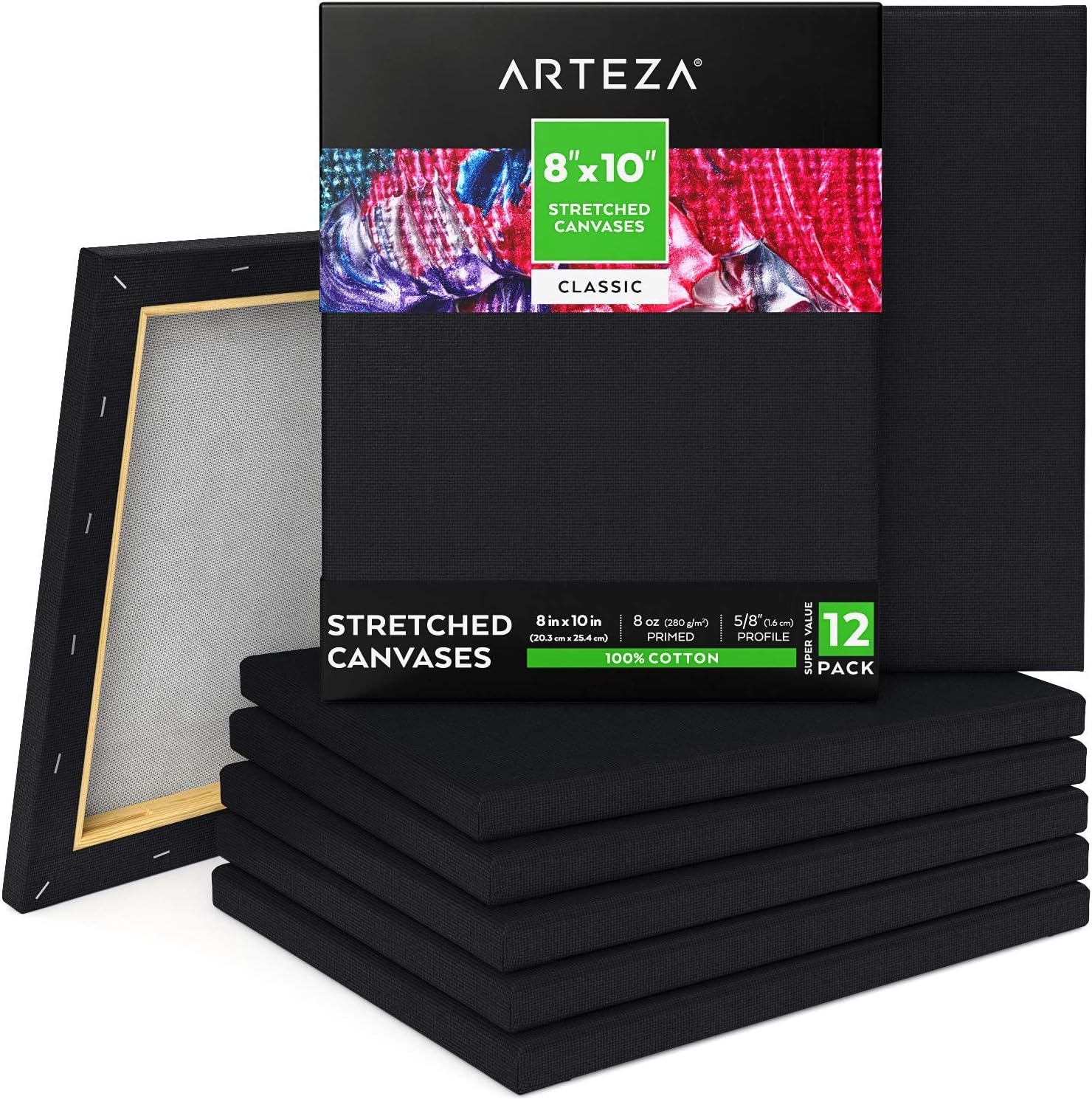 Arteza Black Stretched Canvas - 8"x10" (20x25cm) - 12 Pack