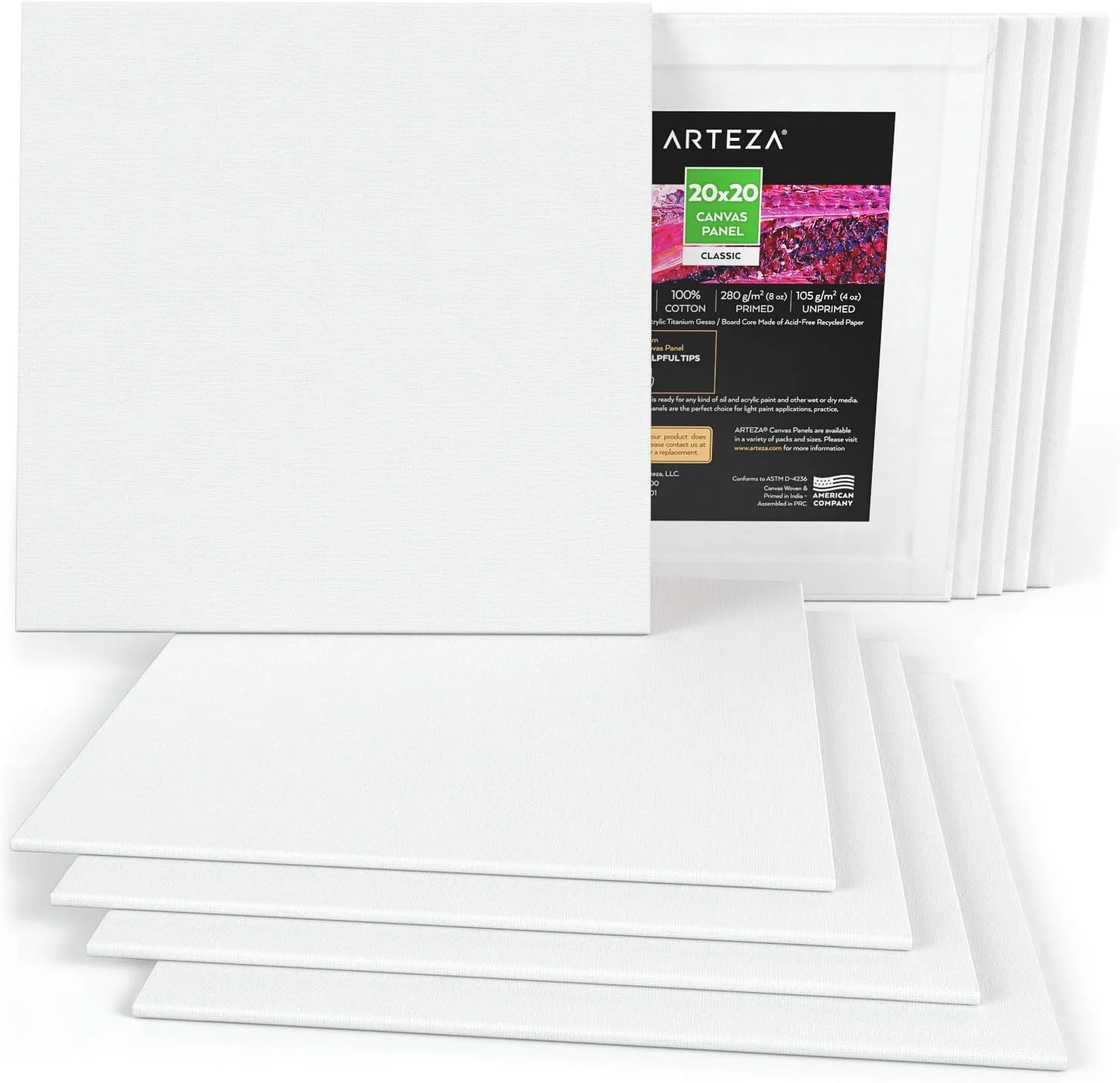 Arteza Blank Square Canvas Board Panels - 7.9"x7.9" (20x20cm) - 10 Pack - Image 2