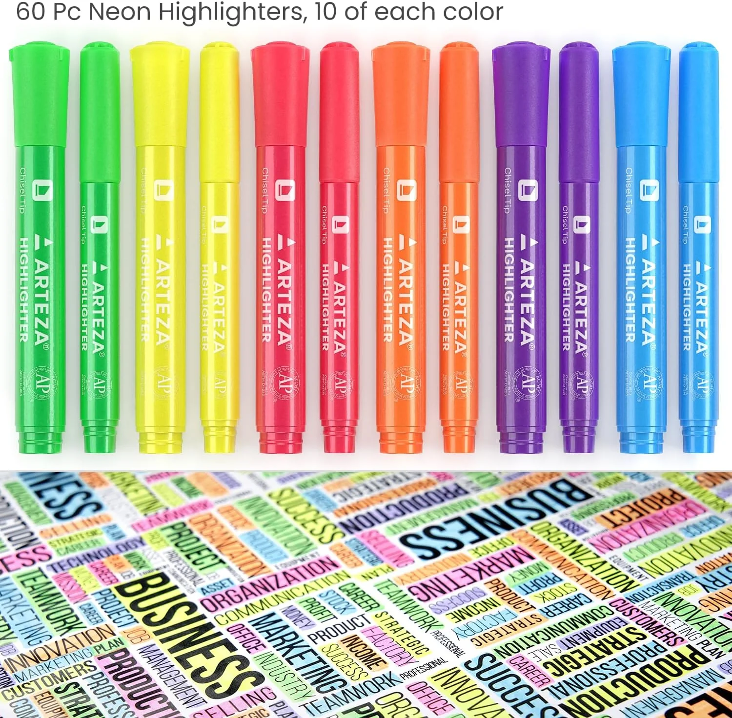 ARTEZA Coloured Highlighter Neon Pens - Set of 60 - Image 2