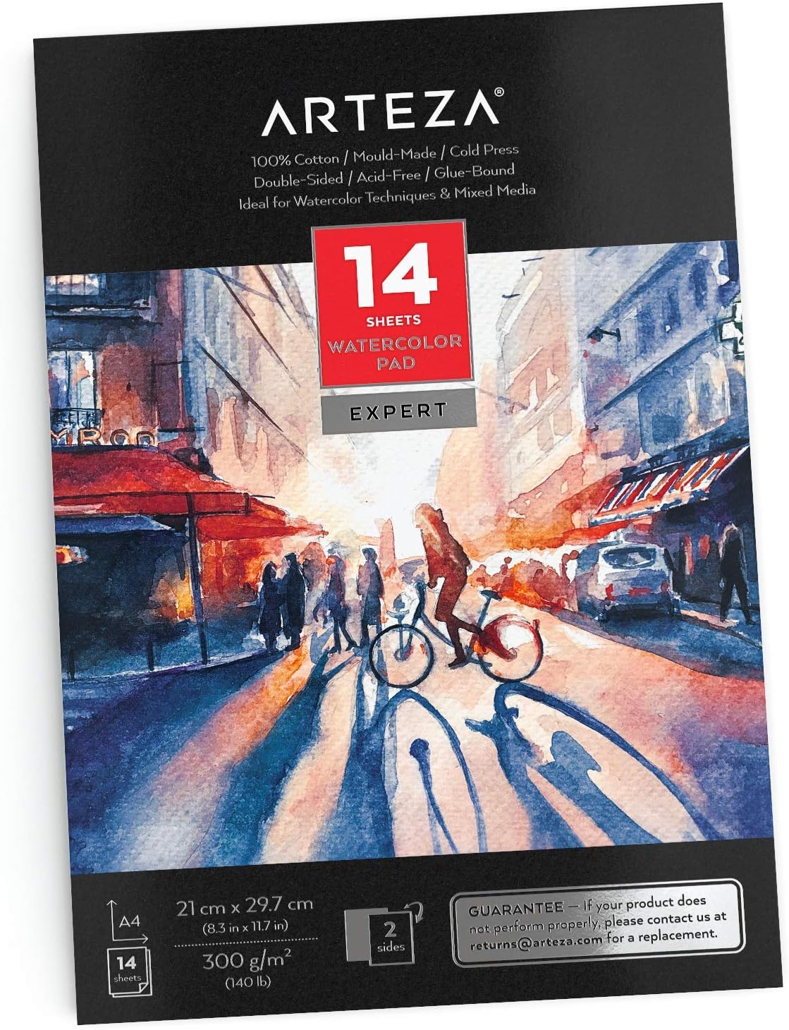 Arteza Double-Sided Watercolour Paper Pad A4, 14 Sheets, 300gsm