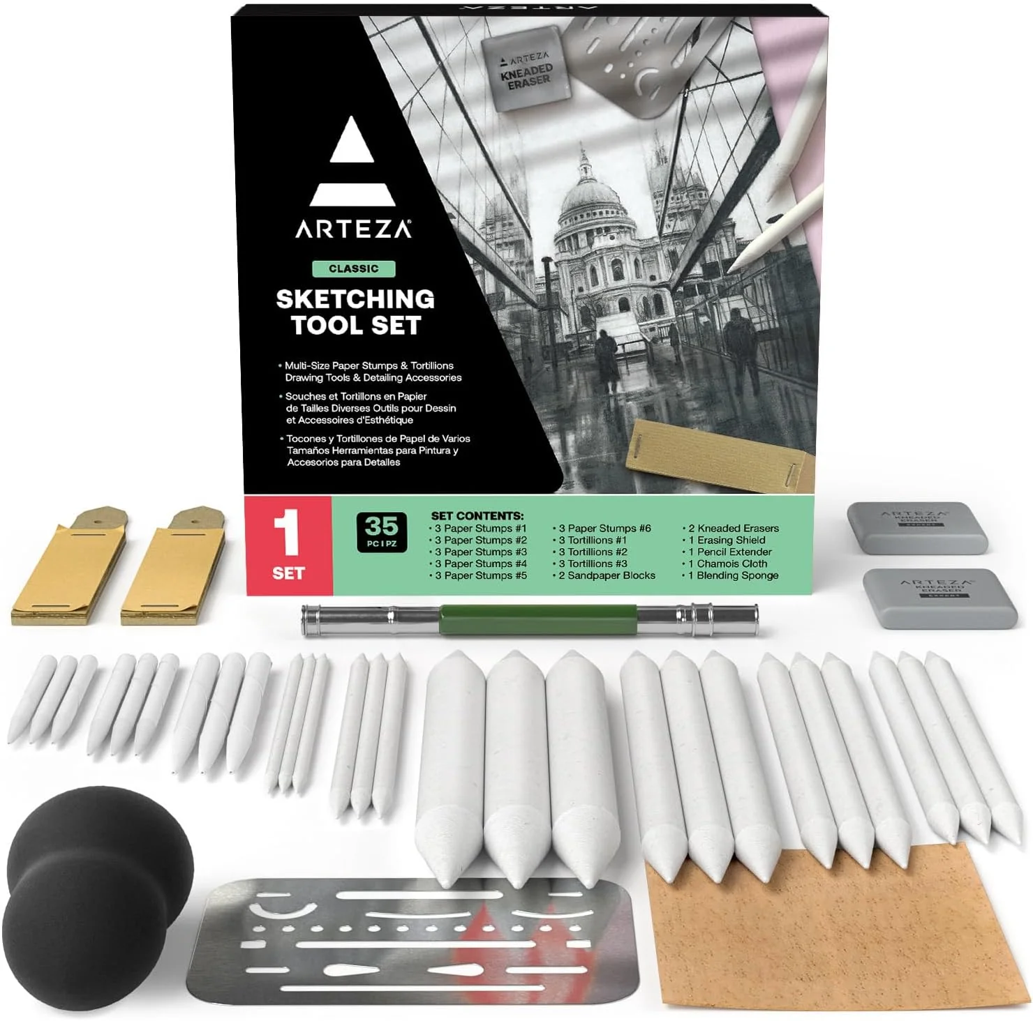 ARTEZA Drawing Kit for Adults, Set of 35 Sketching Tools & Detailing Accessories