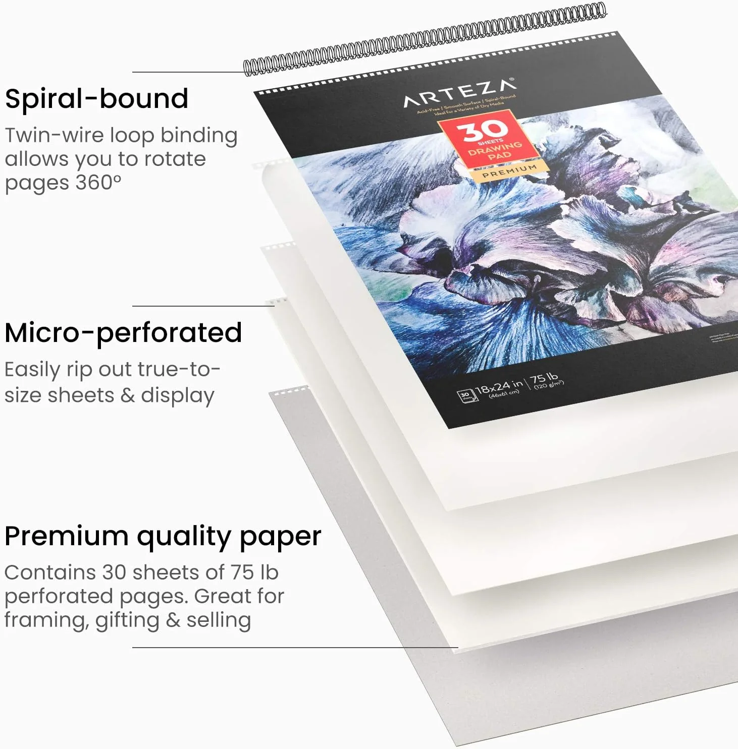 Arteza Large A2 Drawing Pad with Micro-Perforation - 2 Pack (46x61cm) - Image 2